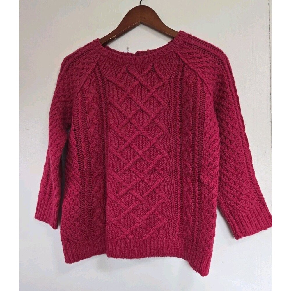 Ann‎ Taylor Loft Sweater Womens S Wool Cableknit Pink Fairy Fisherman Preppy